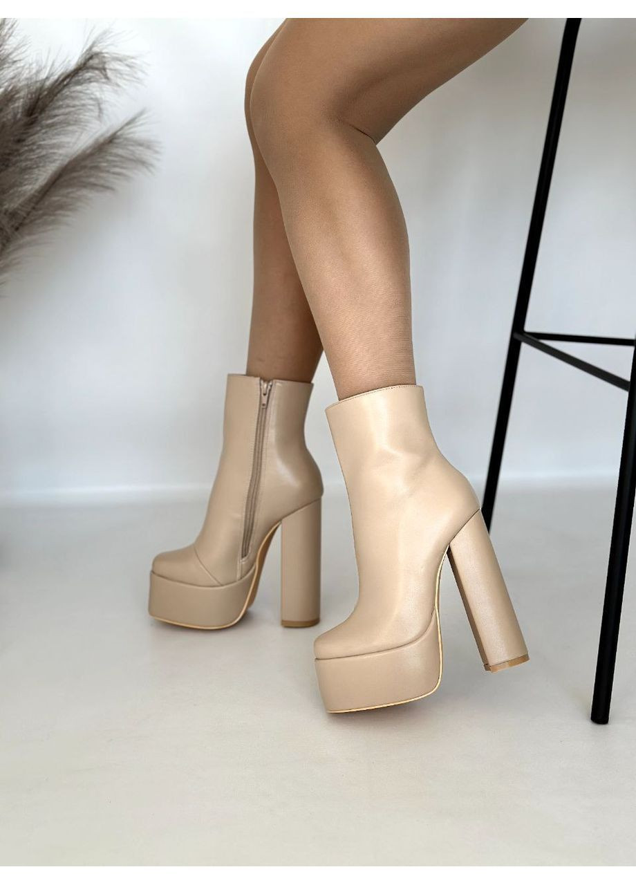 Бежевые демисезонная женские демисезонные ботильоны на высоком каблуке и платформе No Brand