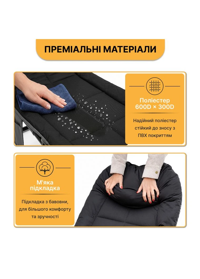Розкладне ліжко (розкладачка) з вбудованим матрацом Black (LB-FB-M1-BLK) LEOBRO (362213469)