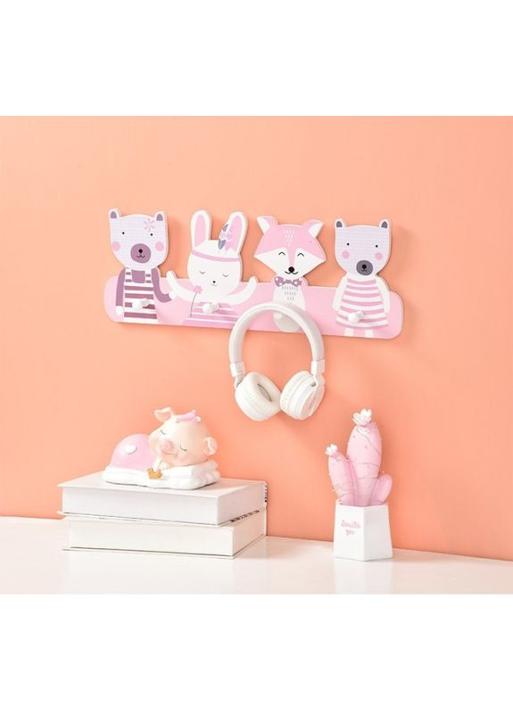 Дитяча дерев'яна вішалка для дівчинки рожева для одягу гачки декор в дитячу кімнату ProDobro (365441675)