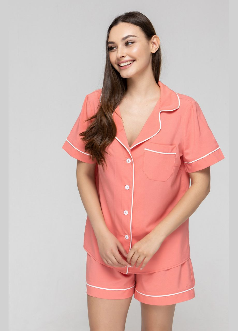 Терракотовая всесезон женская пижама рубашка с коротким рукавом и шорты рубашка + шорты GorLin