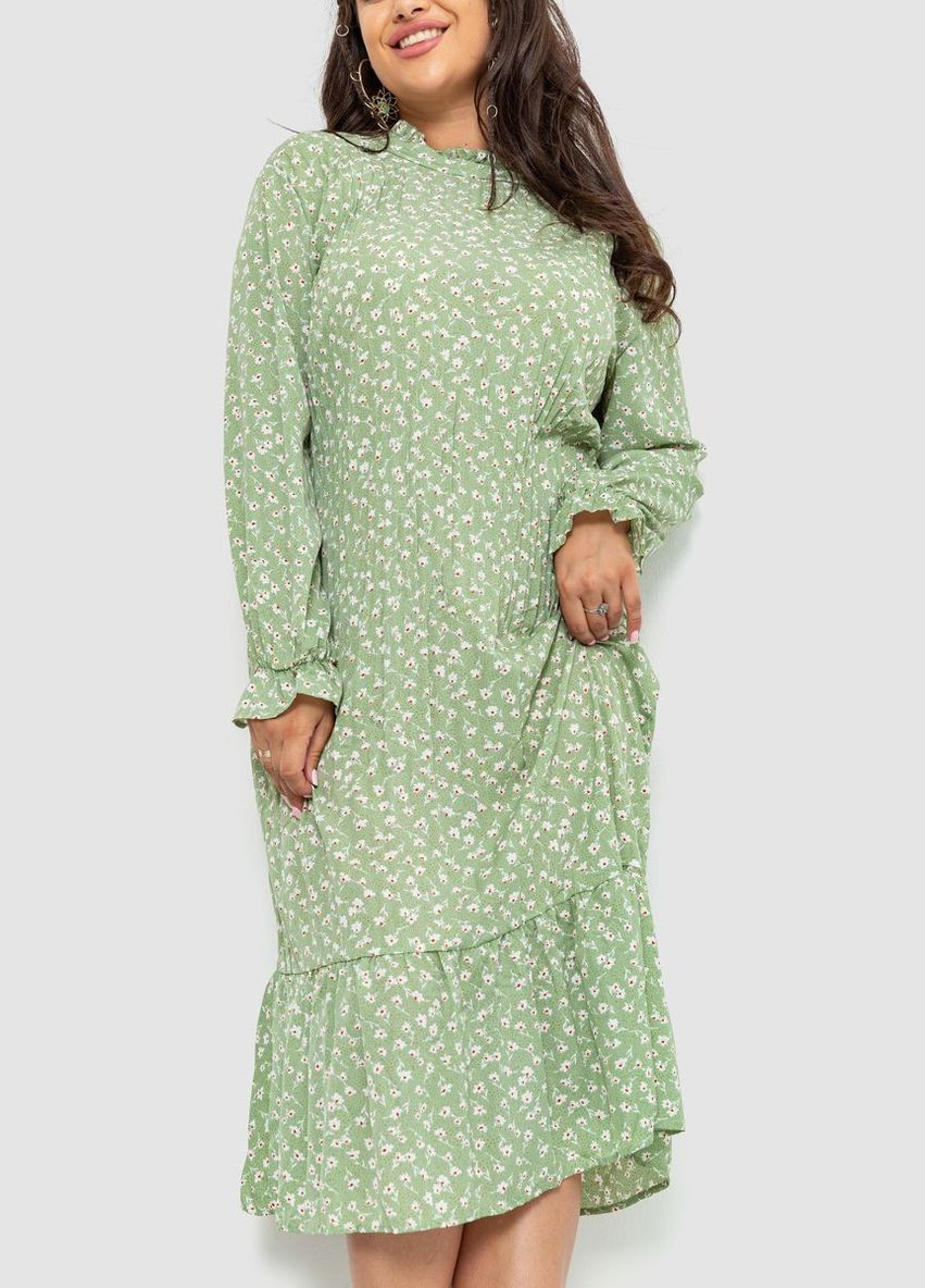 Оливковое платье шифоновое с принтом, цвет бежево-коричневый, Ager
