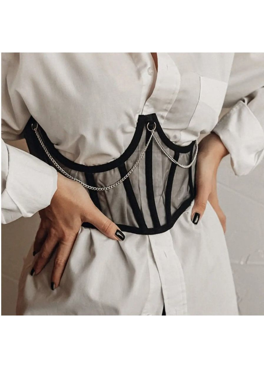 Жіночий прозорий корсет S під груди з кісточками, шнурівкою та ланцюжком, чорний пояс-корсет для талії 60–68 см No Brand (362682264)