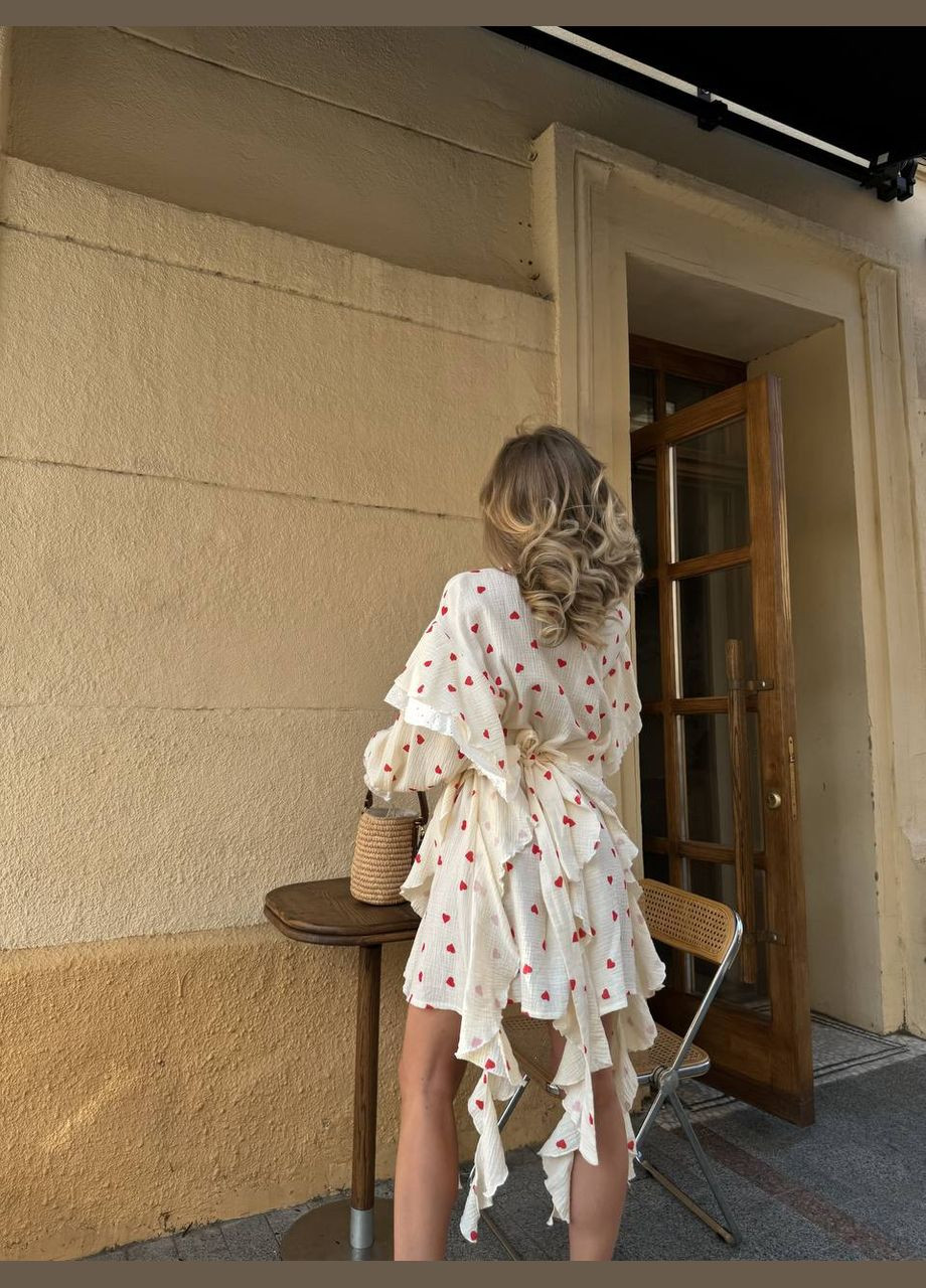 Молочна легка молочна сукня з натуральної тканини з милими сердечками, приємна до тіла, комфортна і повітряна, романтична No Brand сердечка