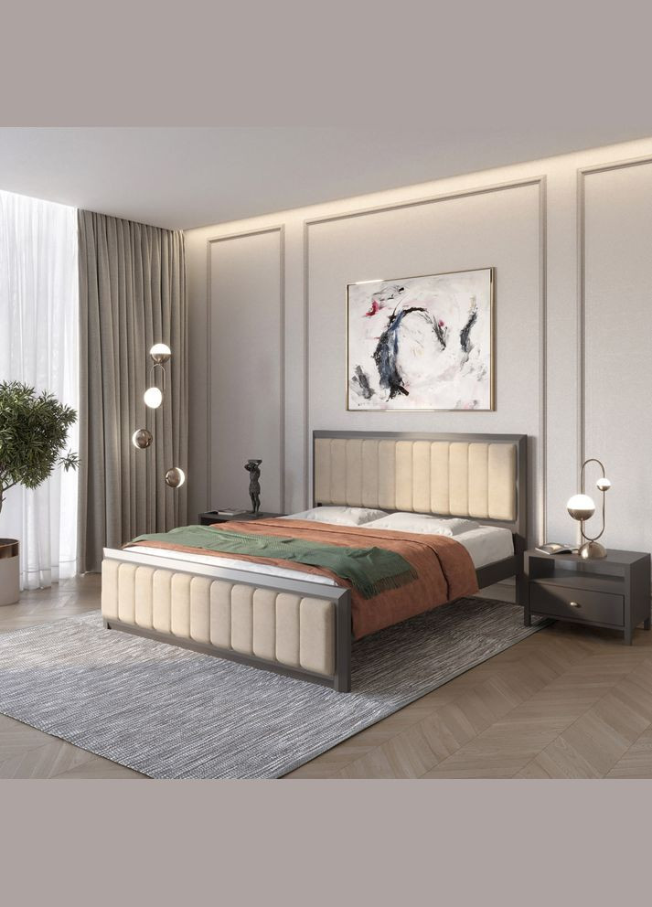 Двоспальне дерев'яне ліжко Барселона Б1 (RAL9011)/Аляска 23 (Бежевий) 160х200 см (MBG-11603) Mebigrand (368280836)