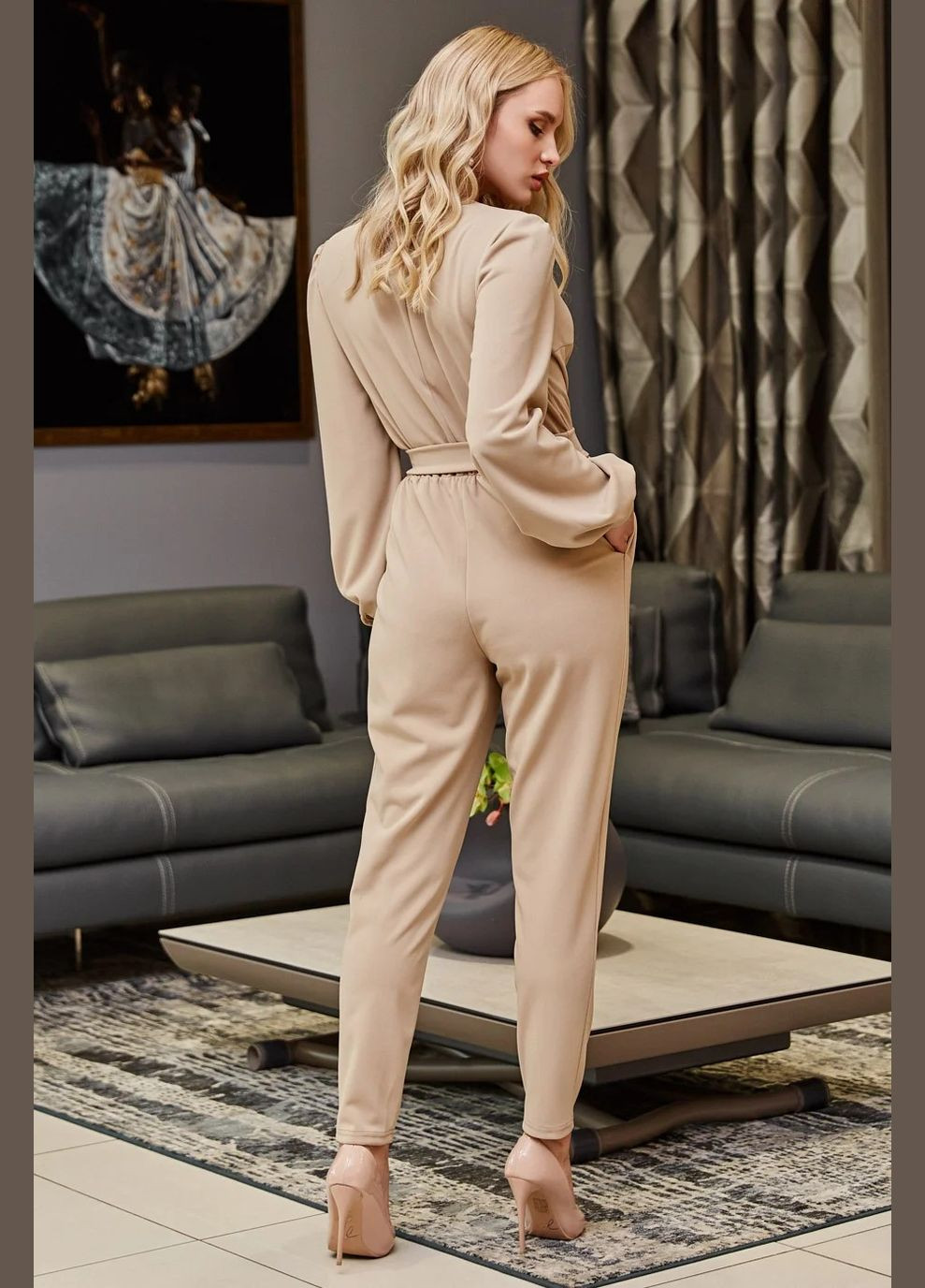 Комбинезон Seventeen комбинезон-брюки однотонный бежевый кэжуал креп-дайвинг