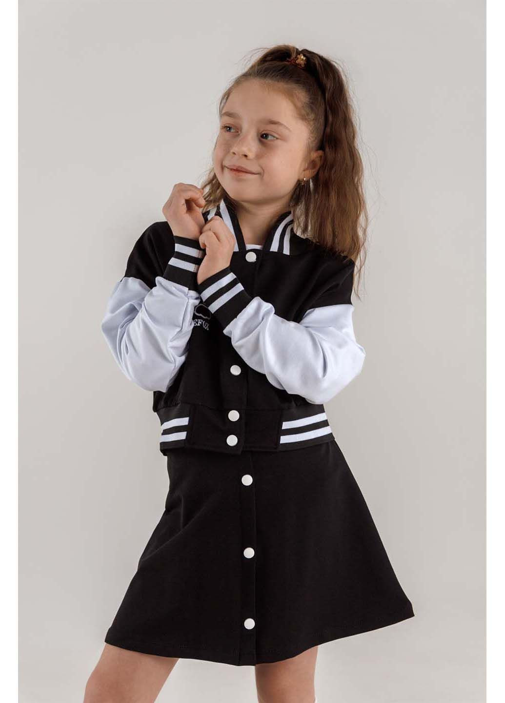 Черный демисезонный костюм для девочки бомбер юбка Dinomin