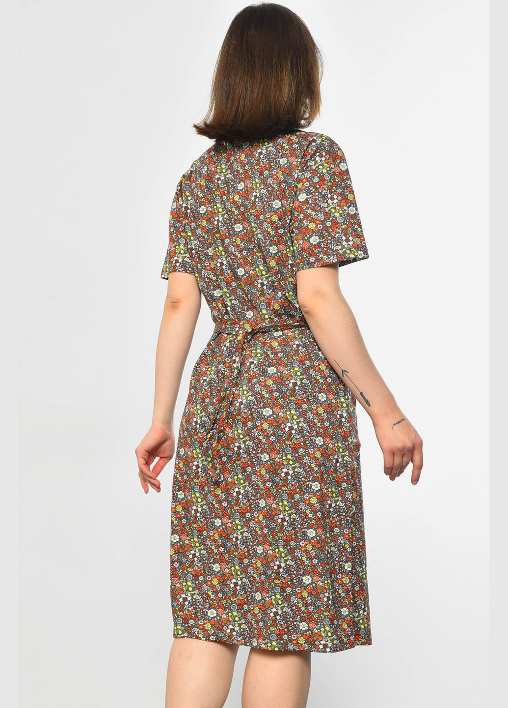 Халат женский полубатальный с принтом цвета хаки Let's Shop (297437583)