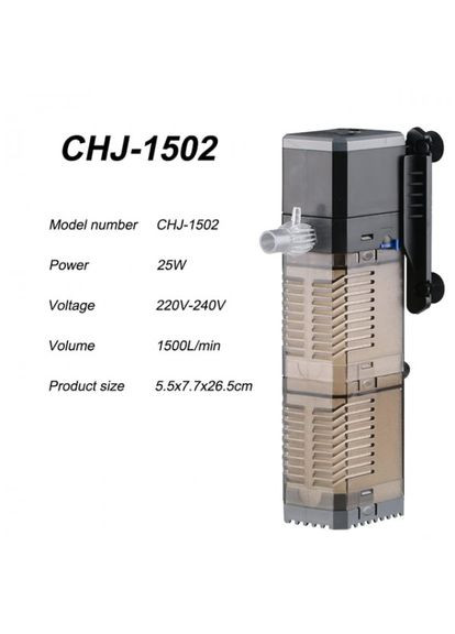 Фільтр внутрішній CHJ1502 із регулятором потоку 25 Вт 1500 л/год до 300 л Sunsun (283622068)