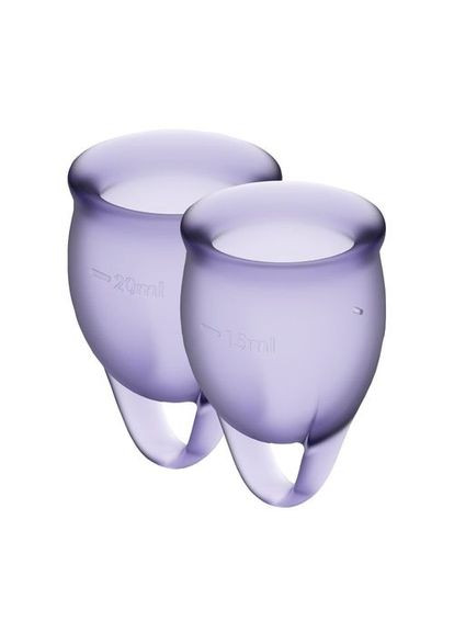 Набір менструальних чаш Feel Confident Фіолетові 15мл та 20мл мішечок для зберігання CherryLove Satisfyer (282709256)