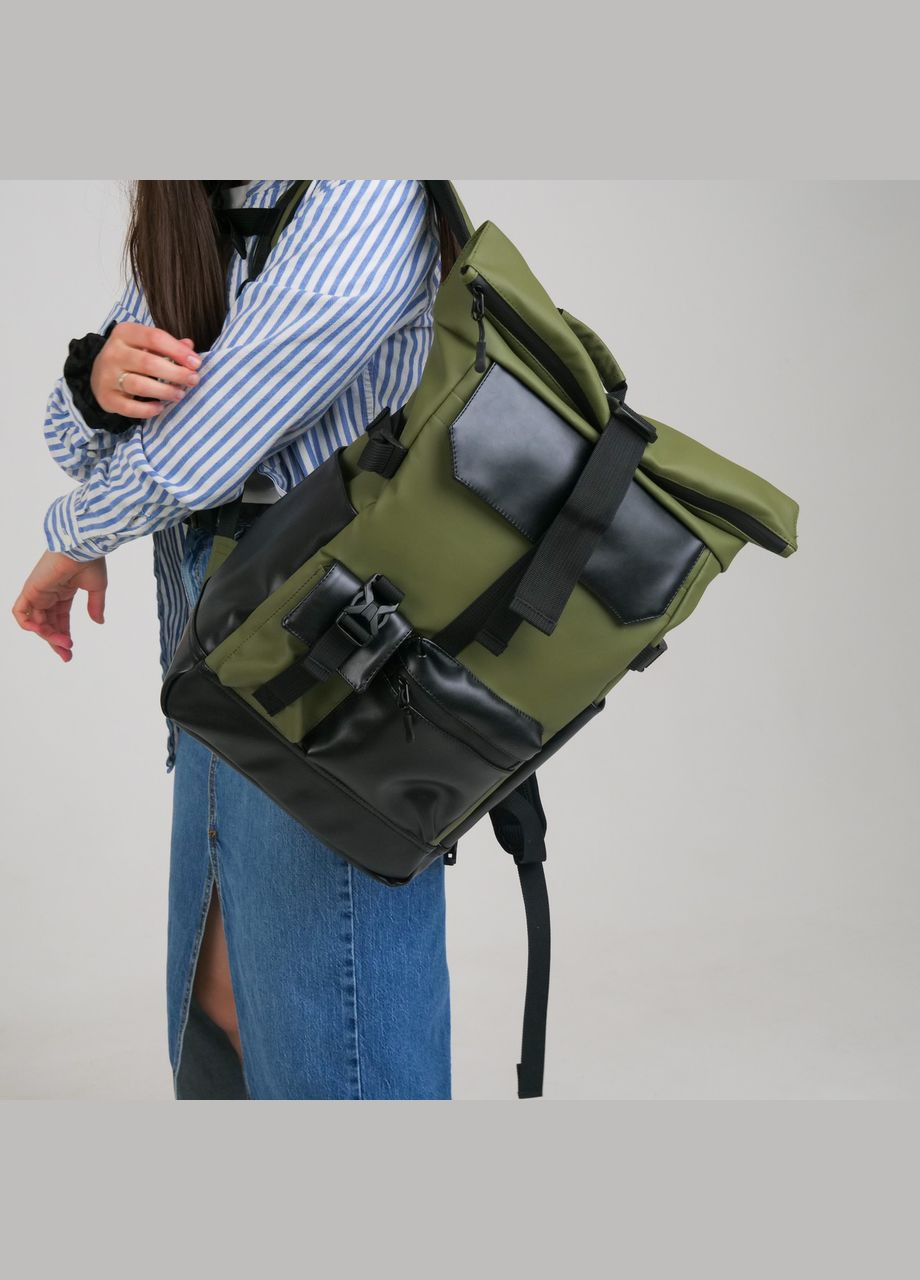Жіночий рюкзак Rolltop для ноутбука, ролтоп з екошкіри колір хакі ToBeYou rolltopnew (293247126)