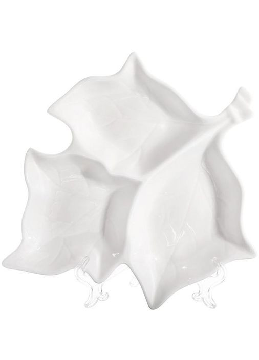 Менажница фарфоровая White City Лист 30х24 см для сервировки стола посуда 3 секции белый фарфор Bona (368986275)