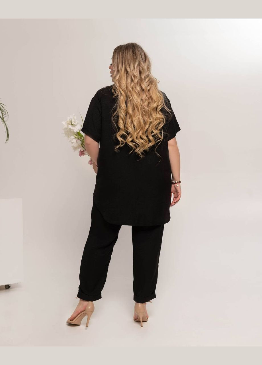 Женский льняной костюм рубашка и брюки черного цвета р.48/52 359207 New Trend (292260216)