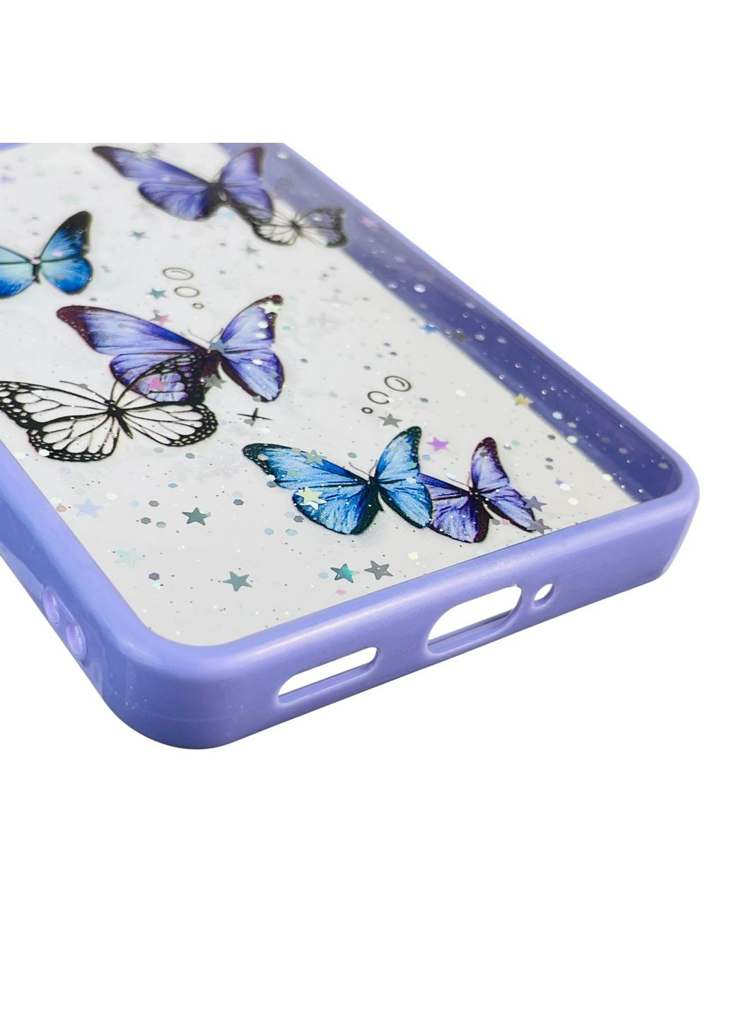 Чехол для Redmi Note 13 Pro Plus с блёстками с бабочками на сяоми редми нот 13 про плюс сиреневый Xiaomi (366388799)