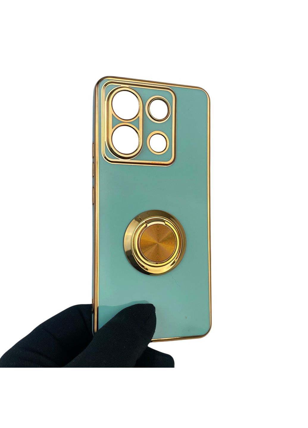 Чохол для Redmi Note 13 Pro 5G з кільцем-підставкою із золотою окантовкою на сяомі редмі нот 13 про бірюзовий gs1 Xiaomi (366228426)