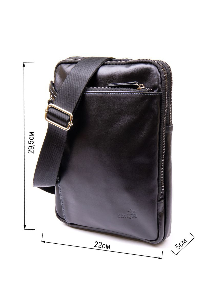 Шкіряна сумка крос боді чоловіча месенджер через плече чорна 11281 Shvigel (329196586)