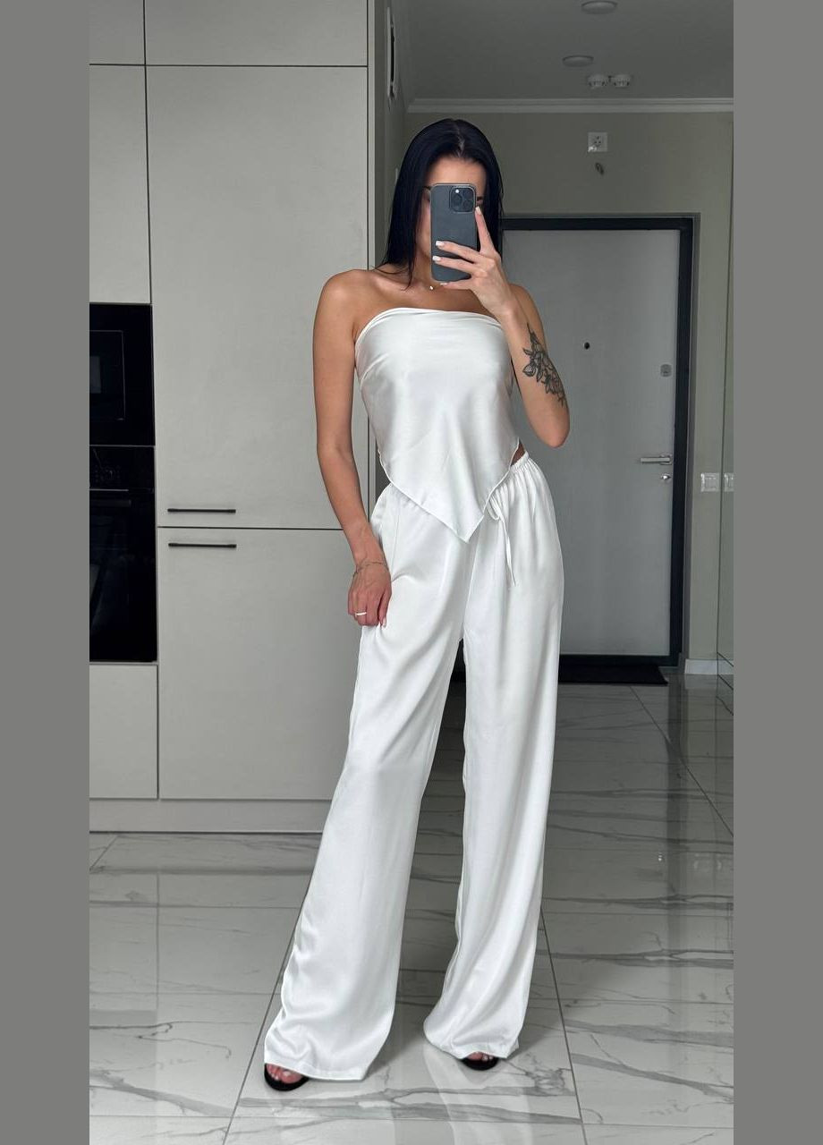 Нежный шёлковый костюм для жаркой погоды в молочном цвете No Brand 1243-3 (342724064)