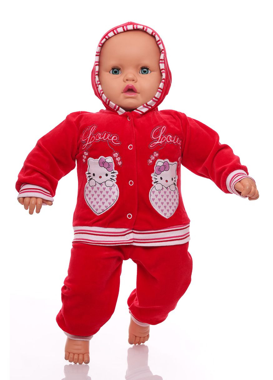 Красный зимний костюм с длинным рукавом для девочки велюровый с китти красный 74 см (26731) BABYKROHA