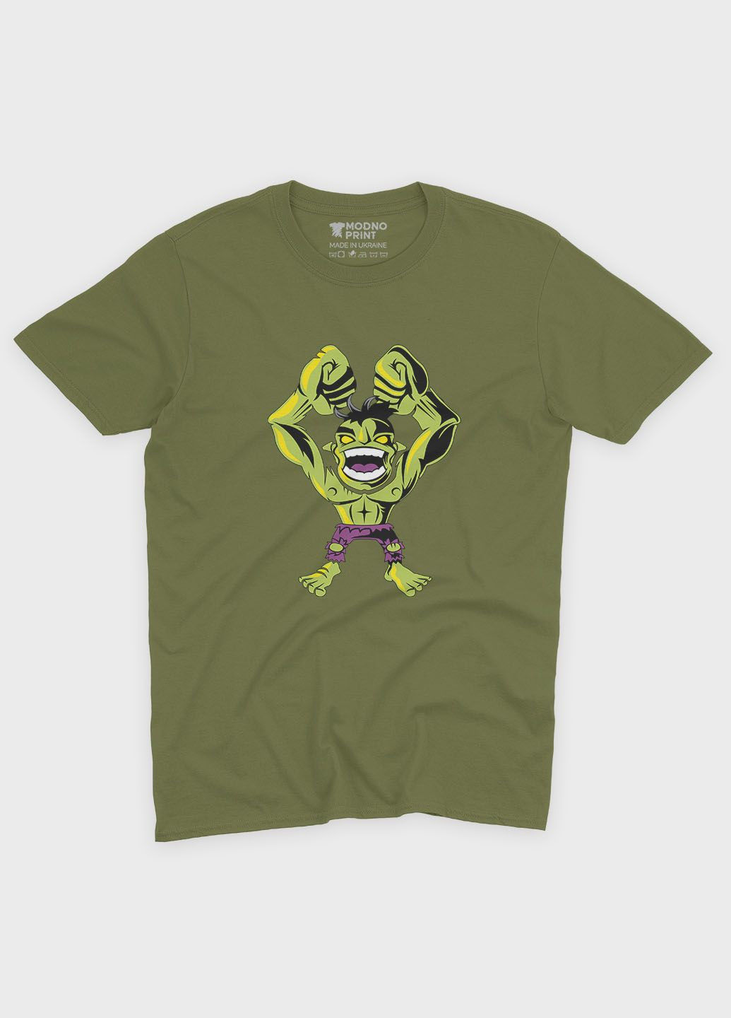 Хаки (оливковая) мужская футболка с принтом супергероя - халк (ts001-1-hgr-006-018-002) Modno
