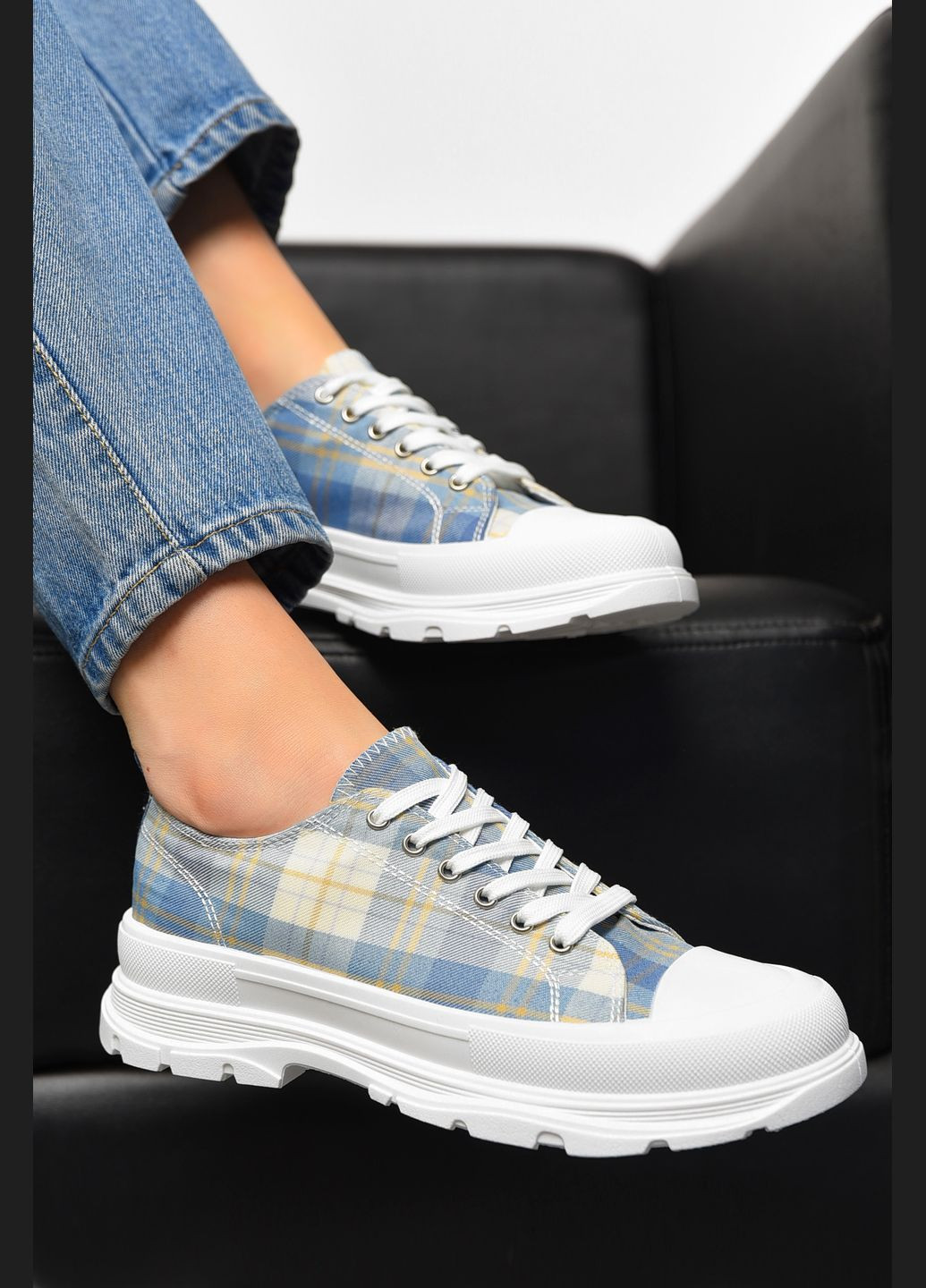 Голубые кеды женские голубого цвета на шнуровке текстиль Let's Shop