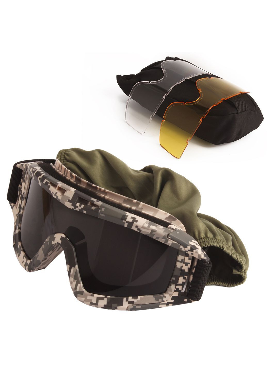 Тактичні окуляри захисна маска з 3 лінзами (Піксель) / Балістичні окуляри зі змінними лінзами Daisy (280826692)