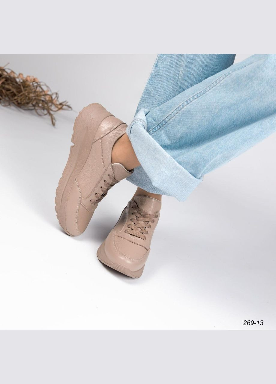 Комбинированные кожаные женские кроссовки цвет капучино 36-41 No Brand