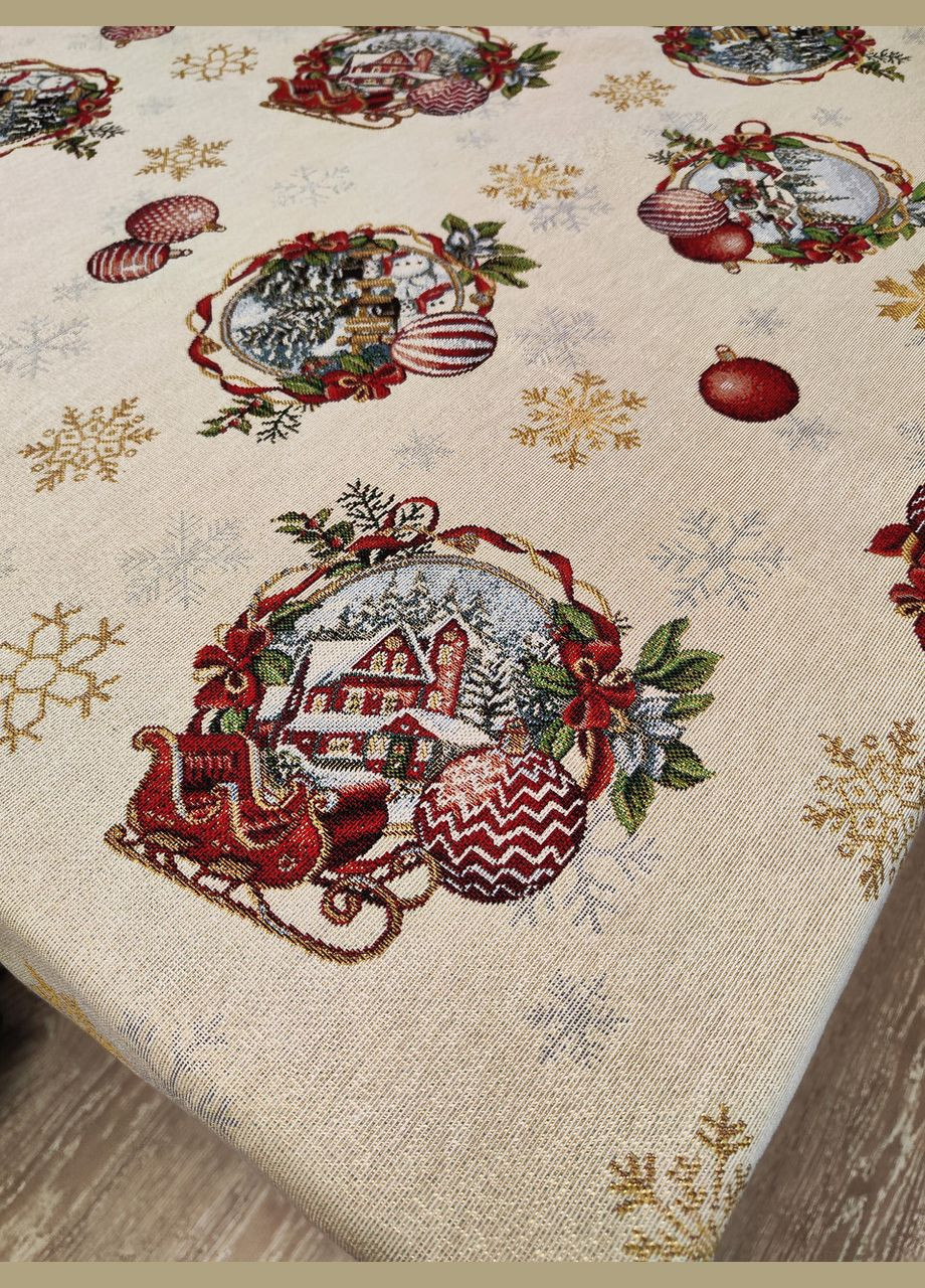 Скатертина новорічна святкова гобеленова із золотим люрексом для прямокутного та квадратного столу 137, 200 Maystat (306812314)