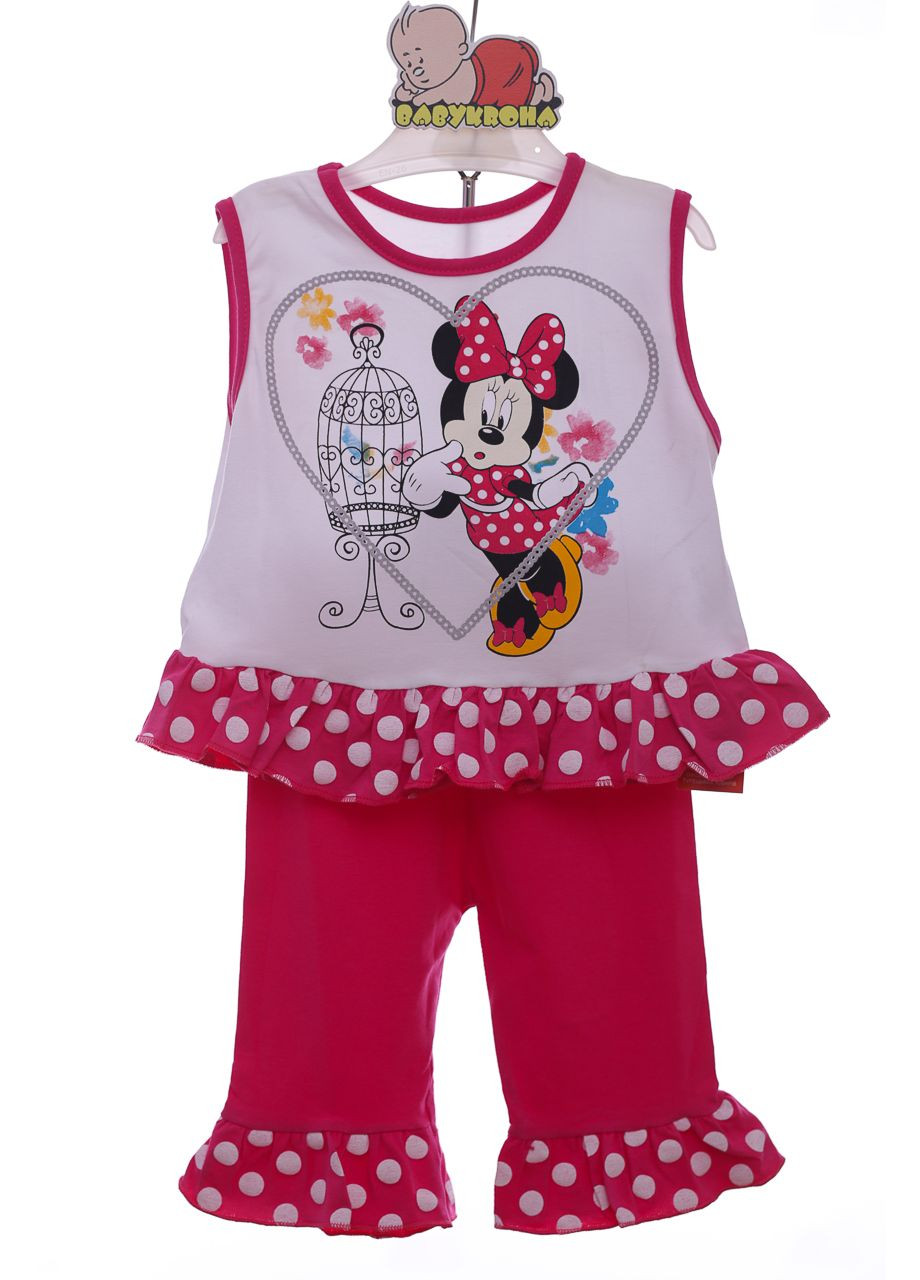 Розовый летний костюм летний для девочки трикотажный в горошек минни розовый 86 см (38481) BABYKROHA
