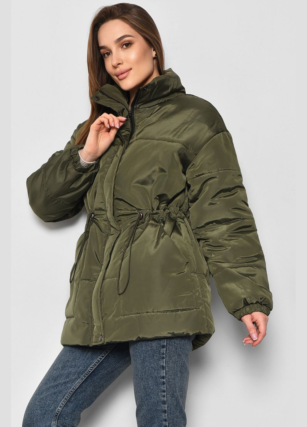 Оливкова (хакі) демісезонна куртка жіноча демісезонна кольору хакі Let's Shop