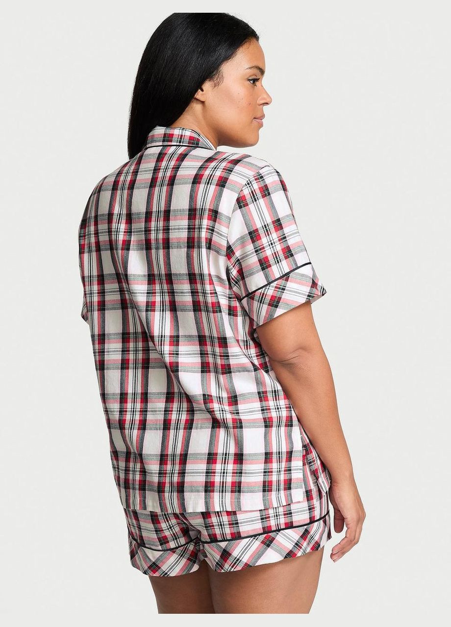 Белая всесезон женская пижама (шорты+рубашка) flannel short pajama set белая принт в клетку рубашка + шорты Victoria's Secret