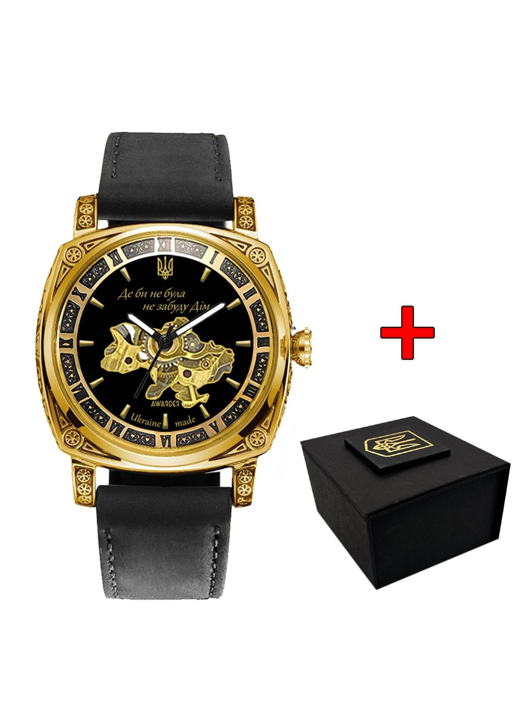Чоловічий годинник 021-3D Де би не була Gold-Black-Black Leather (A-045988) Awarder (366816906)