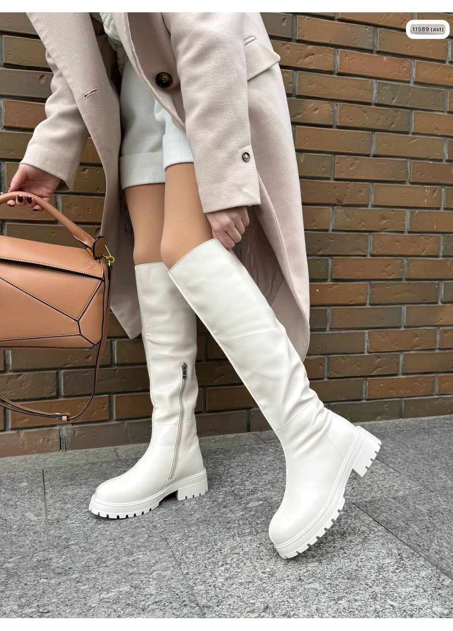 Жіночі стильні зимові чоботи натуральна шкіра колір молочний No Brand (365639606)