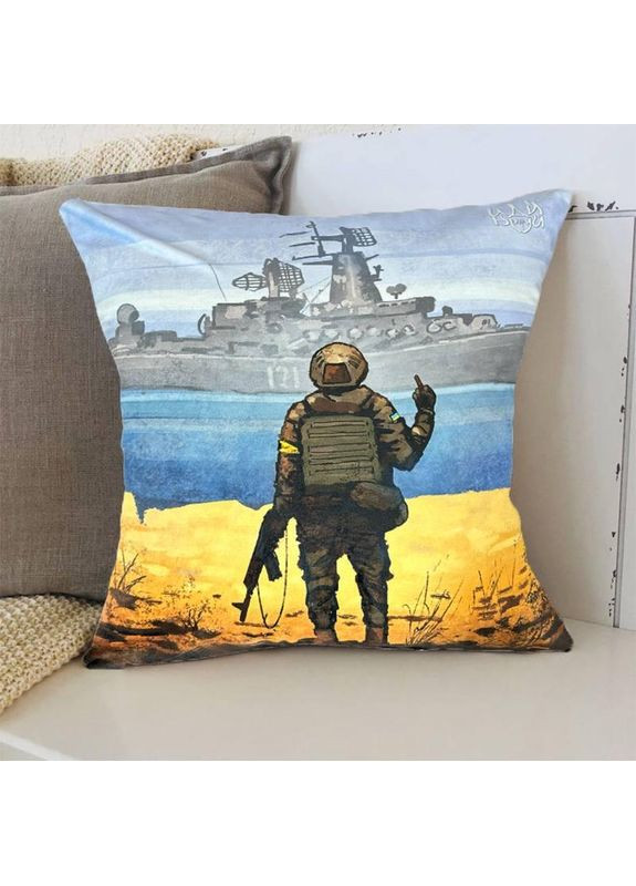 Подушка велюровая Рyсский военный корабль, иди На.. двухсторонний 3D принт наволочка на молнии 50×50 см Україна ТД (369658823)