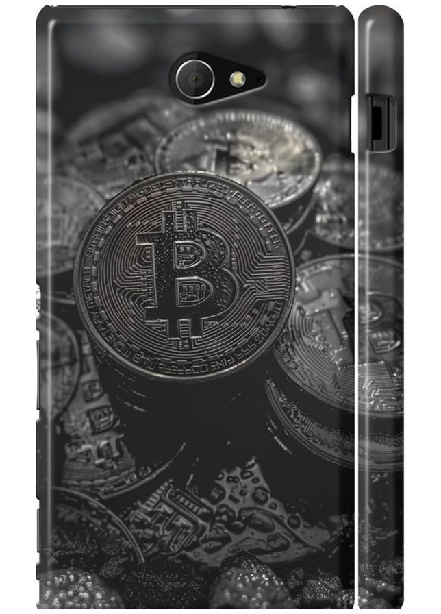 3D пластиковий матовий чохол 'Black Bitcoin' для Endorphone Sony Xperia M2 dual D2302 (314508554)