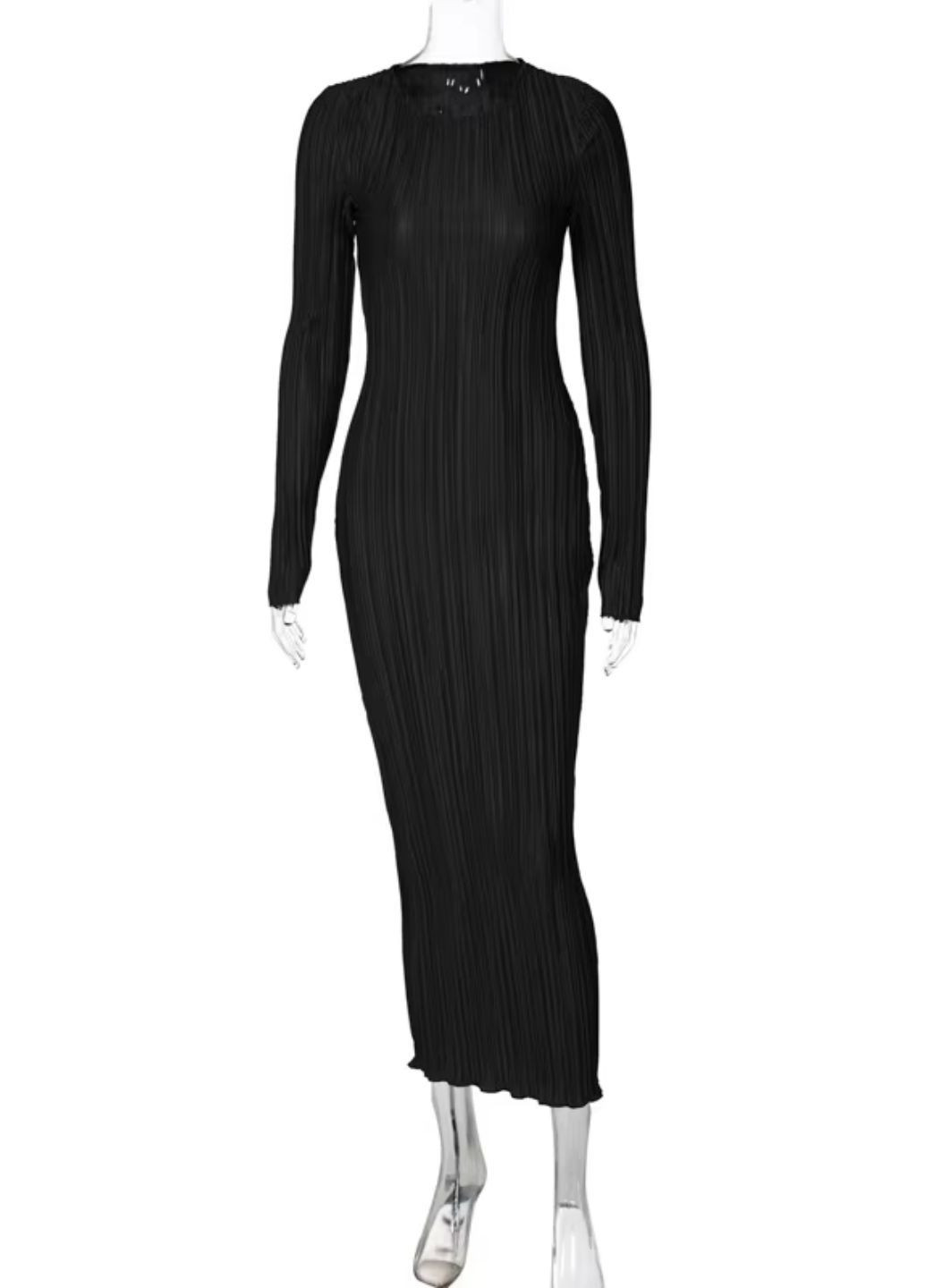 Черное платье женское вечернее плиссе макси однотонное No Brand однотонное