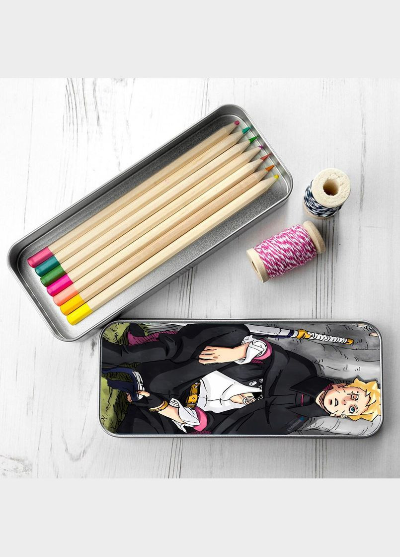 Органайзер для канцелярских принадлежностей металлический, кейс для мелочей Аниме Боруто #005 7*18 см Silver No Brand (309160490)
