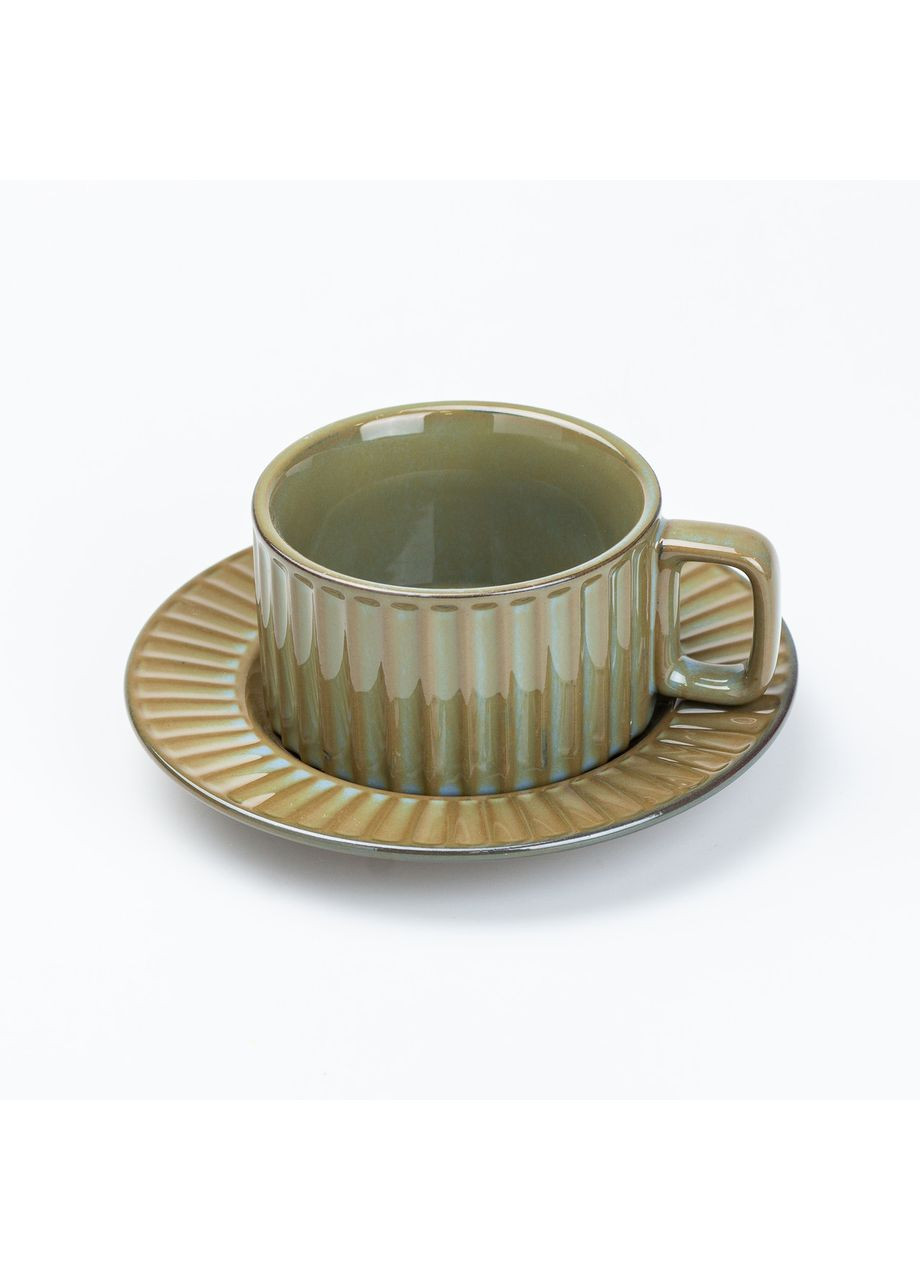 Чашка с блюдцем керамическая 250 мл во французском стиле, изумрудная. Happy Life (367724452)