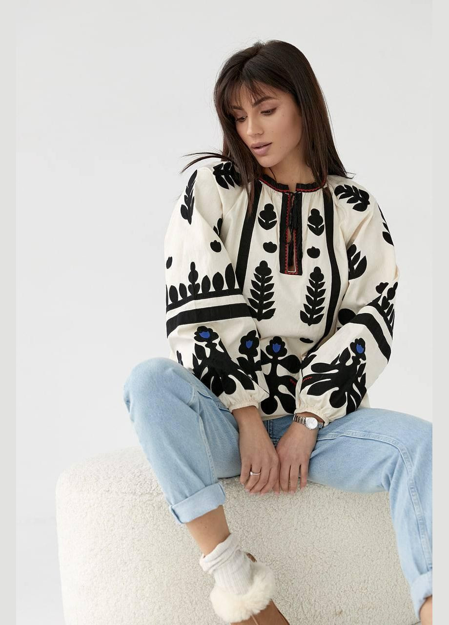 Бежева жіноча вишиванка, бавовняна сорочка з вишивкою етно s m l (42 44 46 48) бежева Po Fanu візерунок орнамент (330777552)