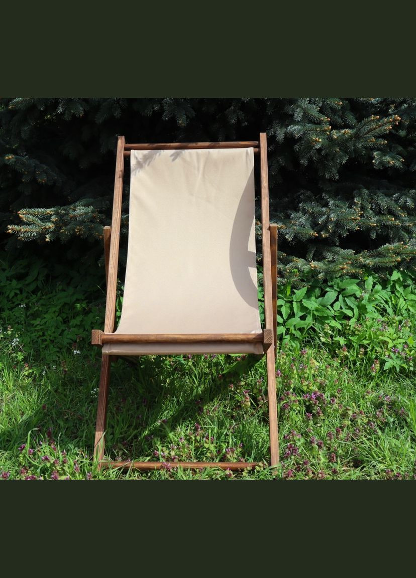 Розкладне дерев’яне крісло шезлонг з тканиною, для дачі, пляжу чи кафе. Колір каркасу: Коричневий No Brand (316221685)