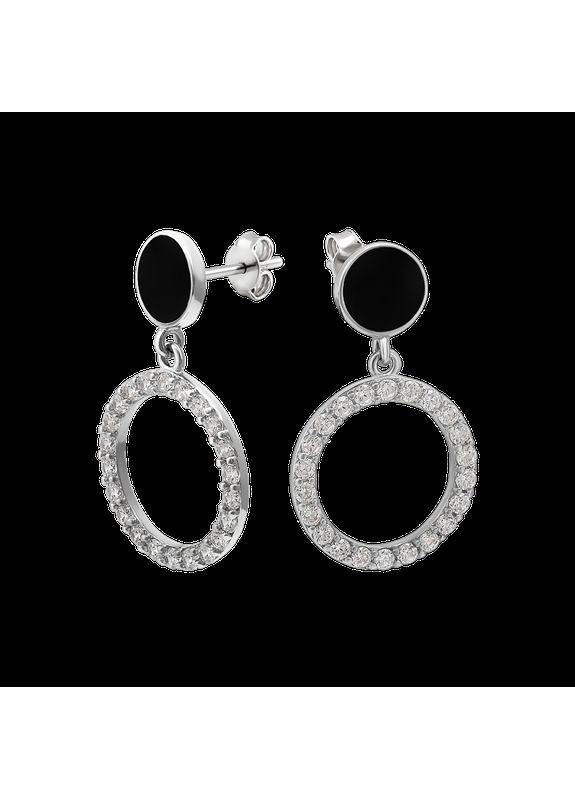 Срібні сережки пусети День-Ніч з чорною емаллю та білими фіанітами No Brand (333705669)