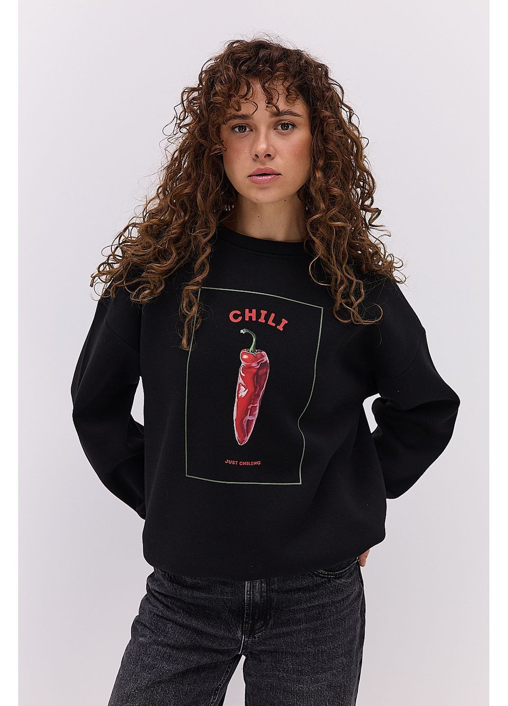 Черный утепленный женский свитшот черный с принтом chili Arjen (364967533)