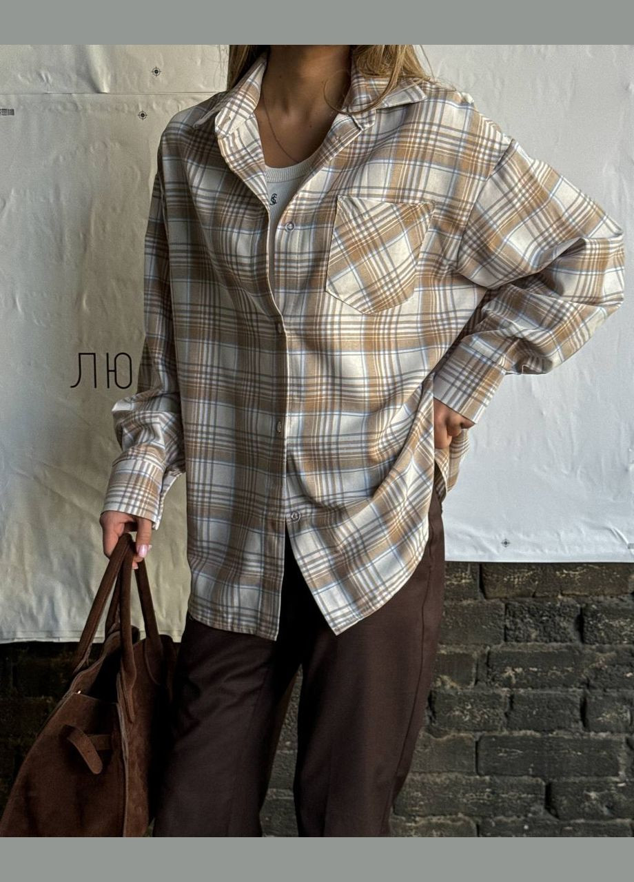 Светло-бежевая повседневный рубашка в клетку Україна с длинным рукавом