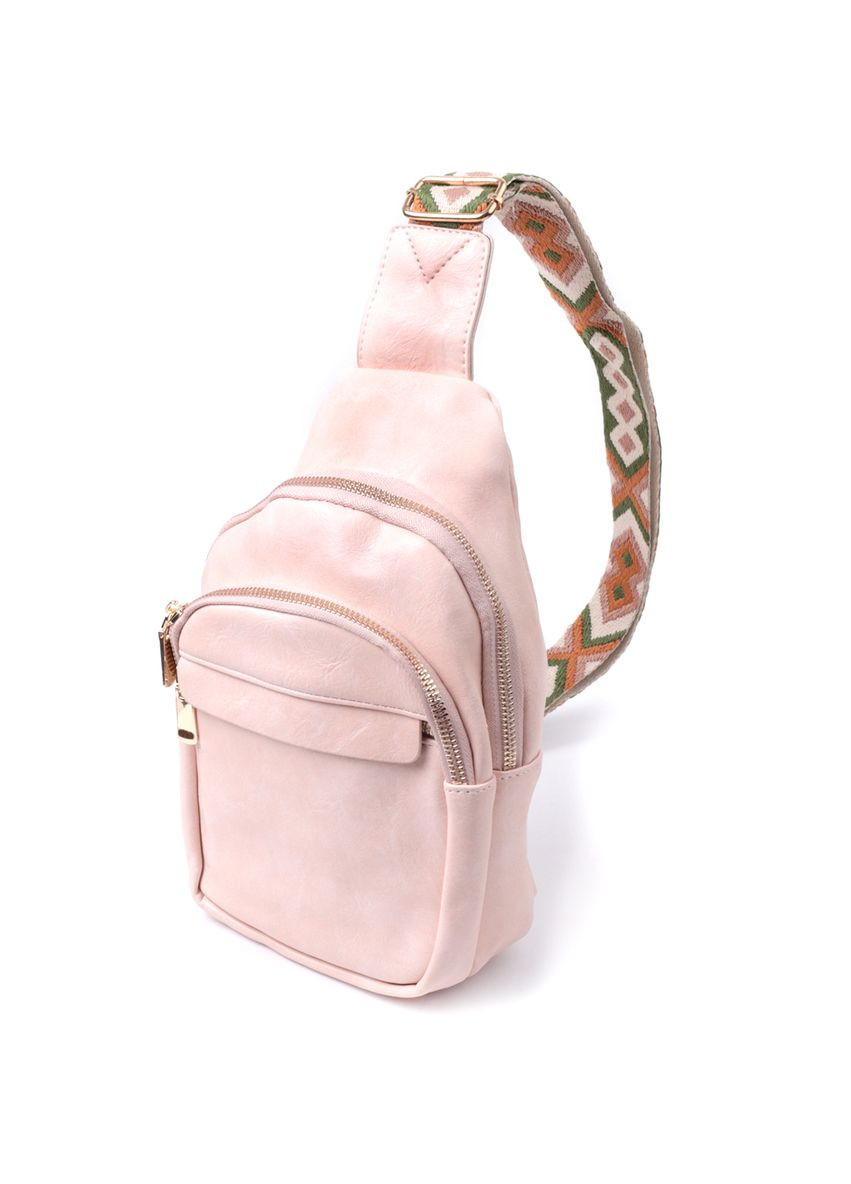 Жіноча слінг-сумка з екошкіри з кишенями та регульованим ремінцем рожева (sku_22766) No Brand (329853215)