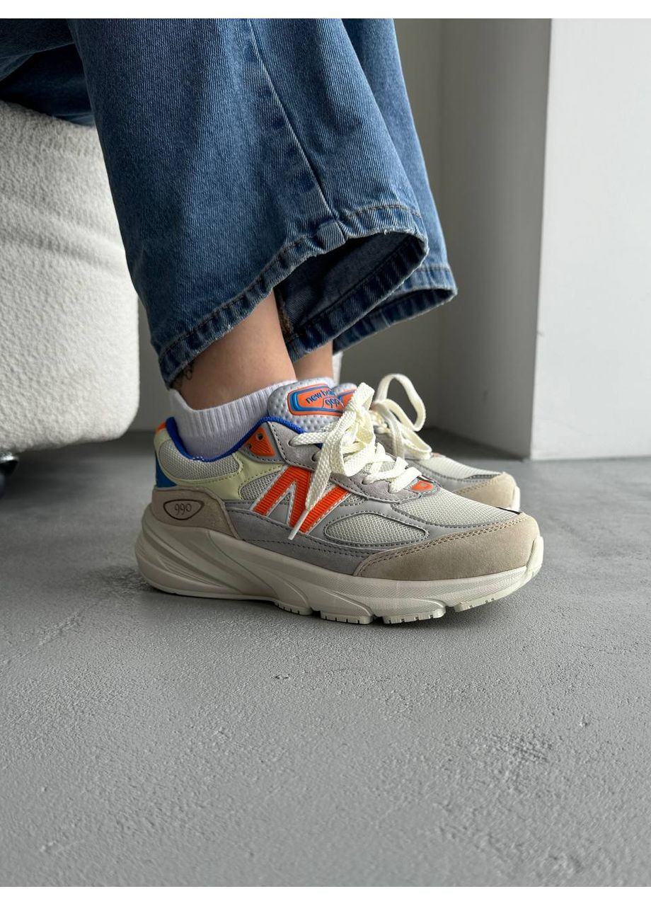КРОССОВКИ ЖЕНСКИЕ NEW BALANCE 990 V6 BEIGE / BLUE / ORANGE НЬЮ БЕЛАНС 990 V6 No Brand бежевые демисезоны (368870022)
