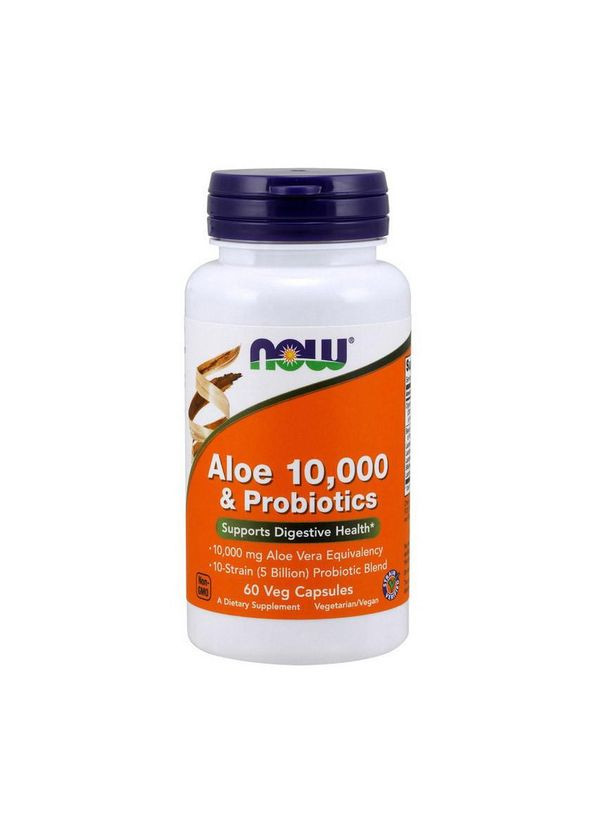 Алое вера та пробіотики Aloe 10,000 & Probiotics 60 caps Now (280916667)
