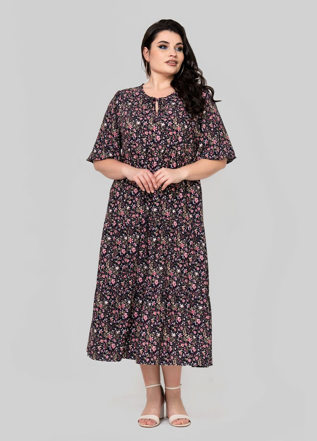 Розовое повседневный платье прямого силуэта из американского крепа горловина-капелька с завязкой на шнурок all posa (ap102345p) A'll Posa