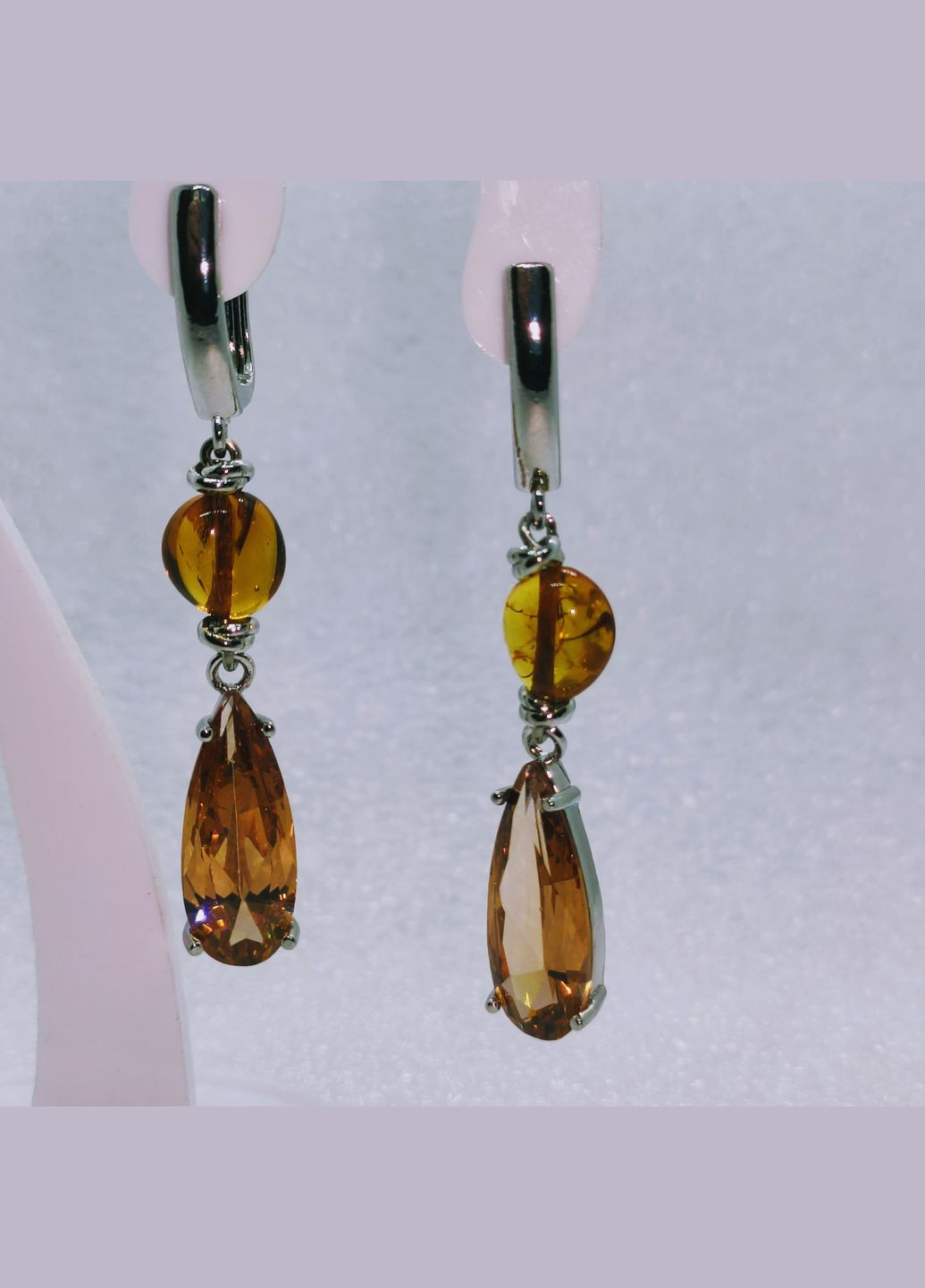 Сережки 3174 з натурального бурштину відтінок коньячний MINOV (316470507)