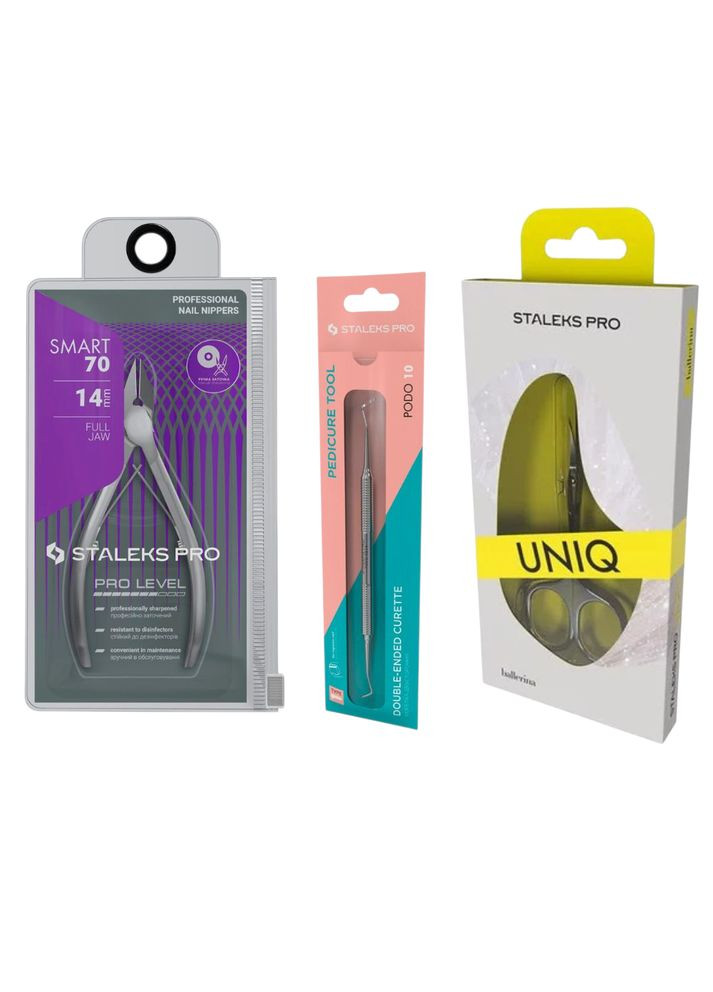 Набор Профессиональный 3в1: Кусачки SMART 14 мм для ногтей, Лопатка PODO и Ножницы UNIQ "Ballerina" Type 3 Staleks (365549325)