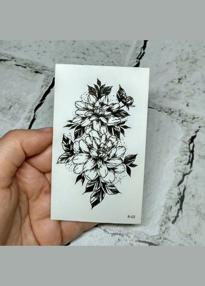 Флеш тату временная татуировка на тело Цветы 5,8х9,8 см Черно-белая No Brand (336212652)