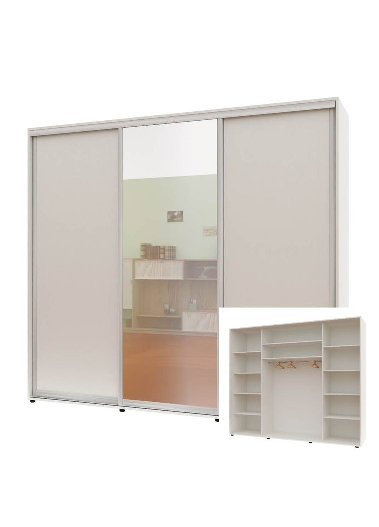 Шафа-купе тридверна 250*60*210 см Білий ДСП + Дзеркало + ДСП Максі Комфорт Меблі (360450712)