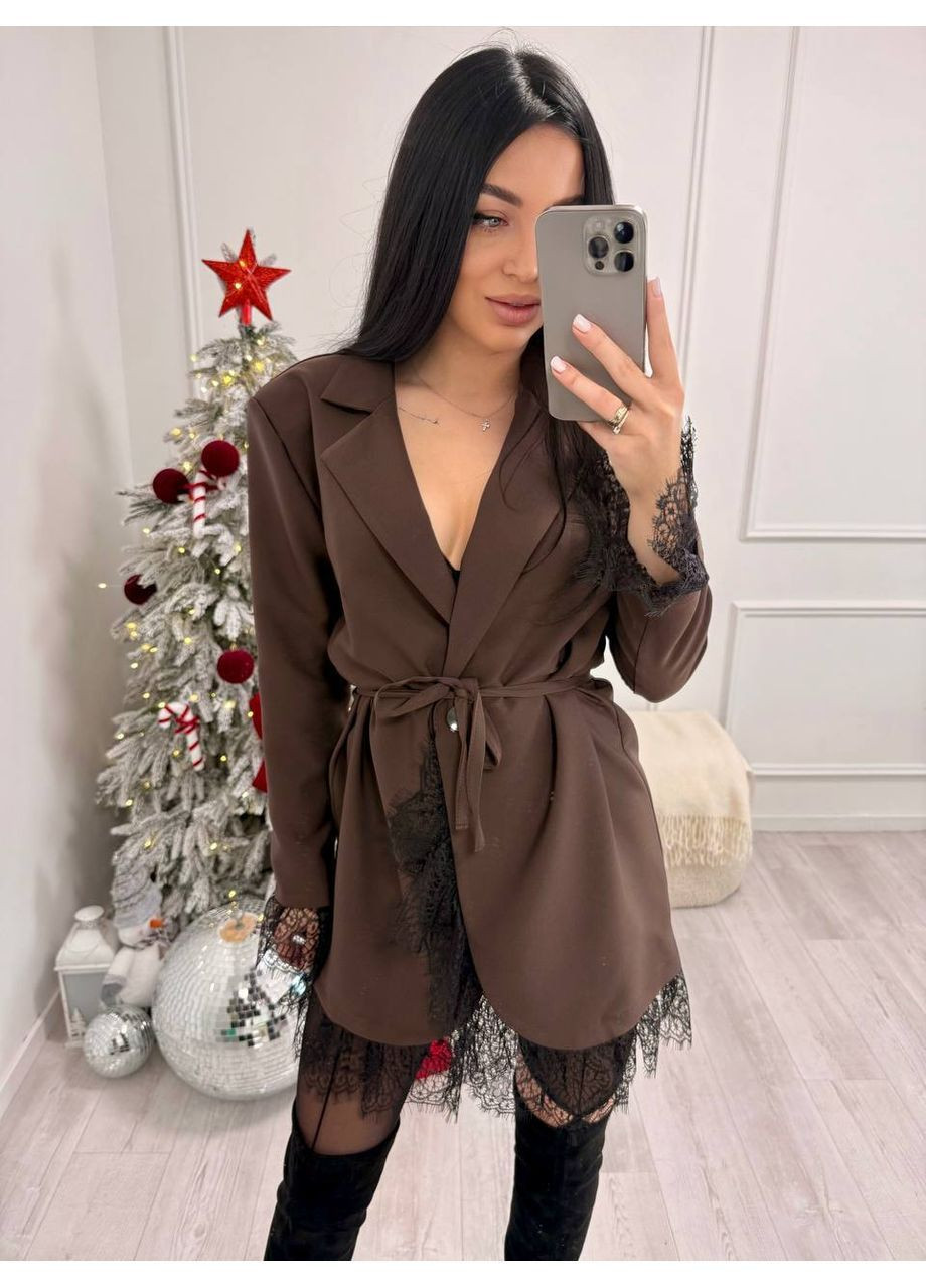 Коричнева ділова, кежуал сукня піджак сукня-жакет No Brand однотонна